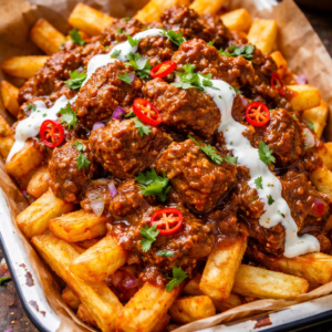 Lamb curry on chips